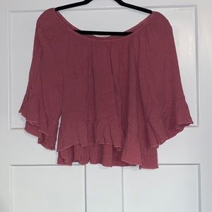 Pink off the shoulder smocked shirt